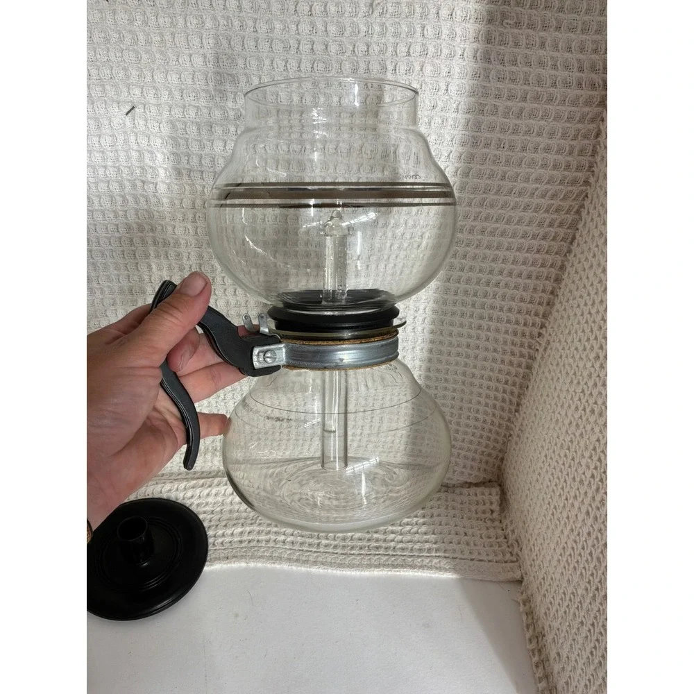 Vintage Cory Glass Vacuum Siphon Coffee Maker Set Clear Black Silver Striped